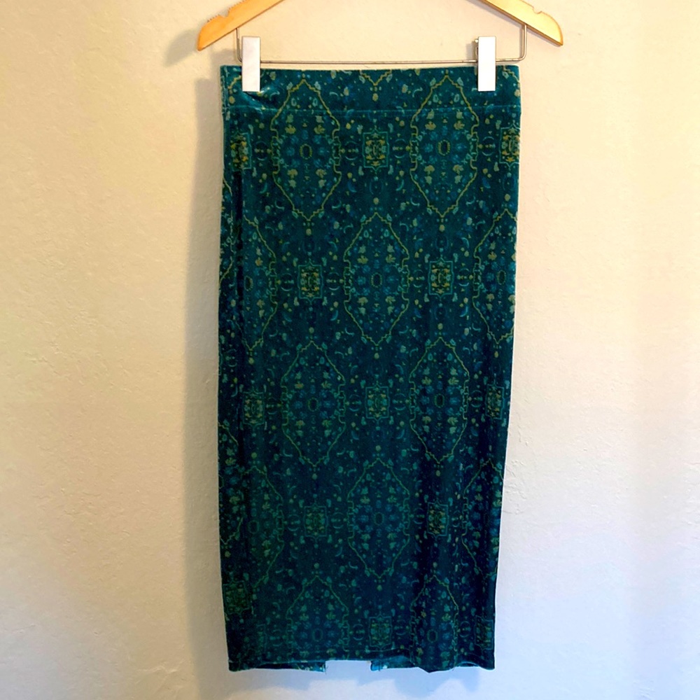 Velvet Teal Midi Pencil Skirt